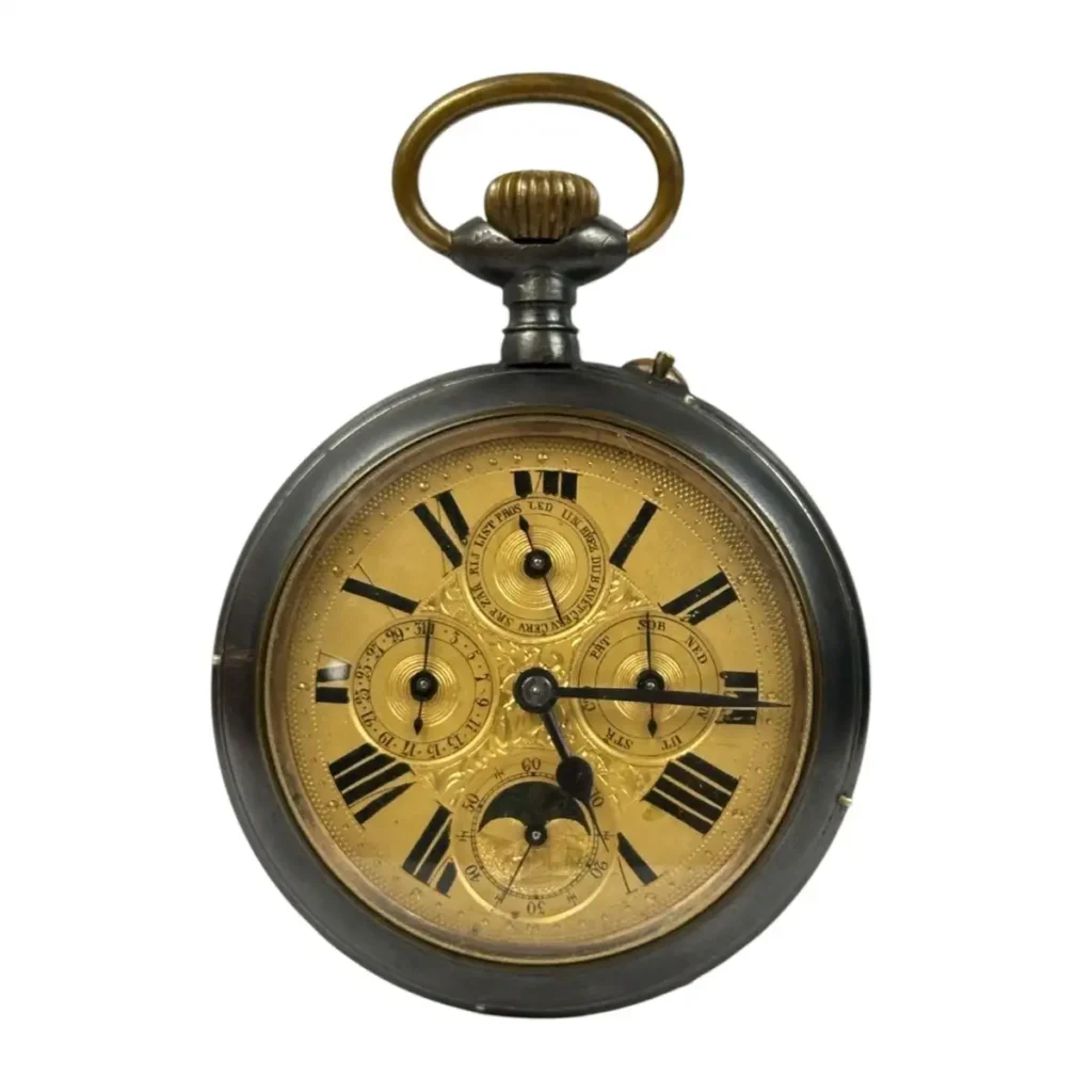 Antike Taschenuhr mit Kalender und Mondphase – Nr. 35775
