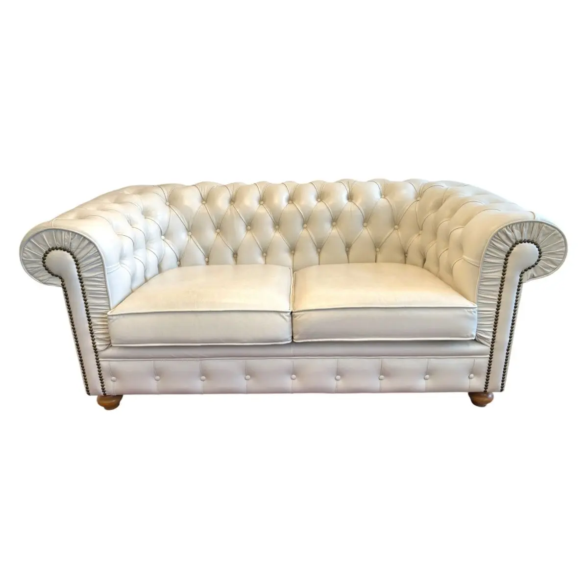 Chesterfield Ledersofa Diamond Weiß 2-Sitzer
