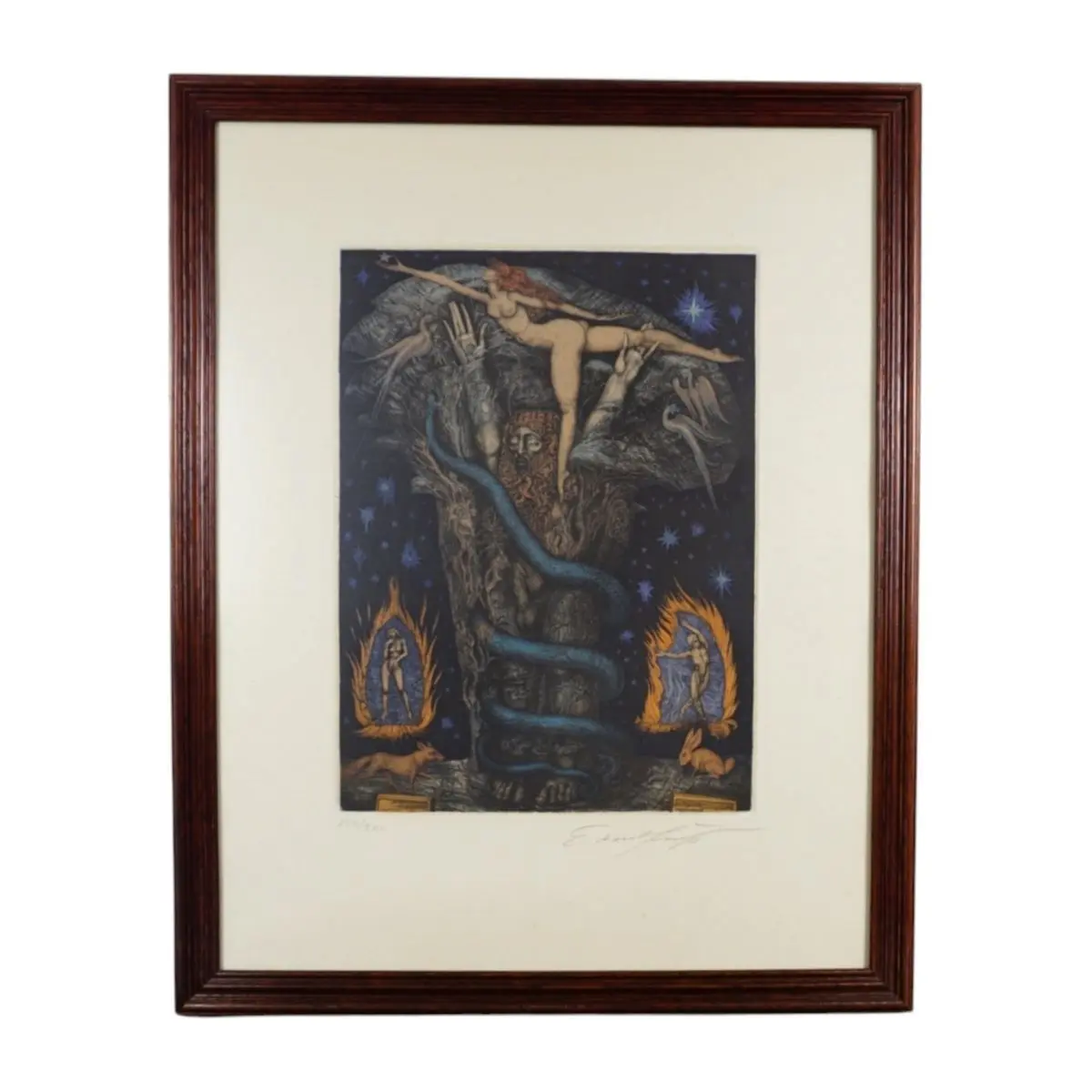 Ernst Fuchs Adams Traum Farbradierung Aquatinta handsigniert 252 300 mit Rahmen