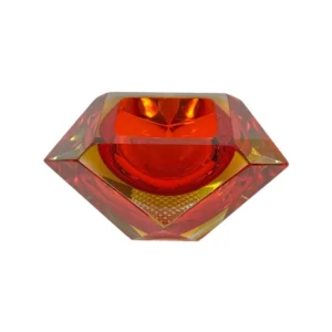 Glas Aschenbecher in Rot und Amber mit facettiertem Design, 13 cm