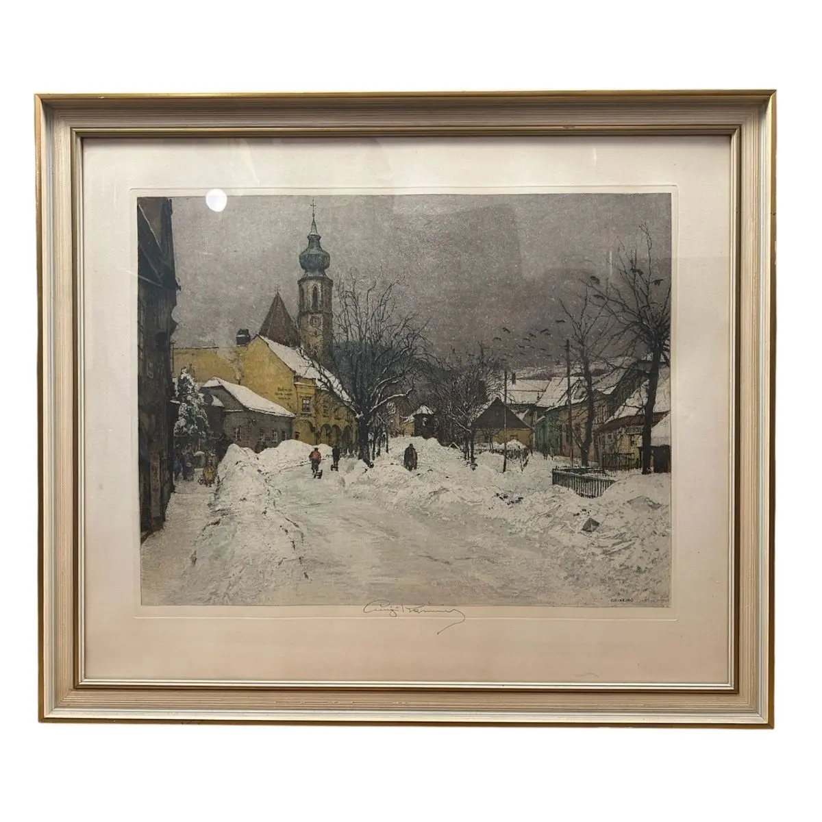 Luigi Kasimir Winterlandschaft mit Kirche – gerahmter Druck, 77,5 cm