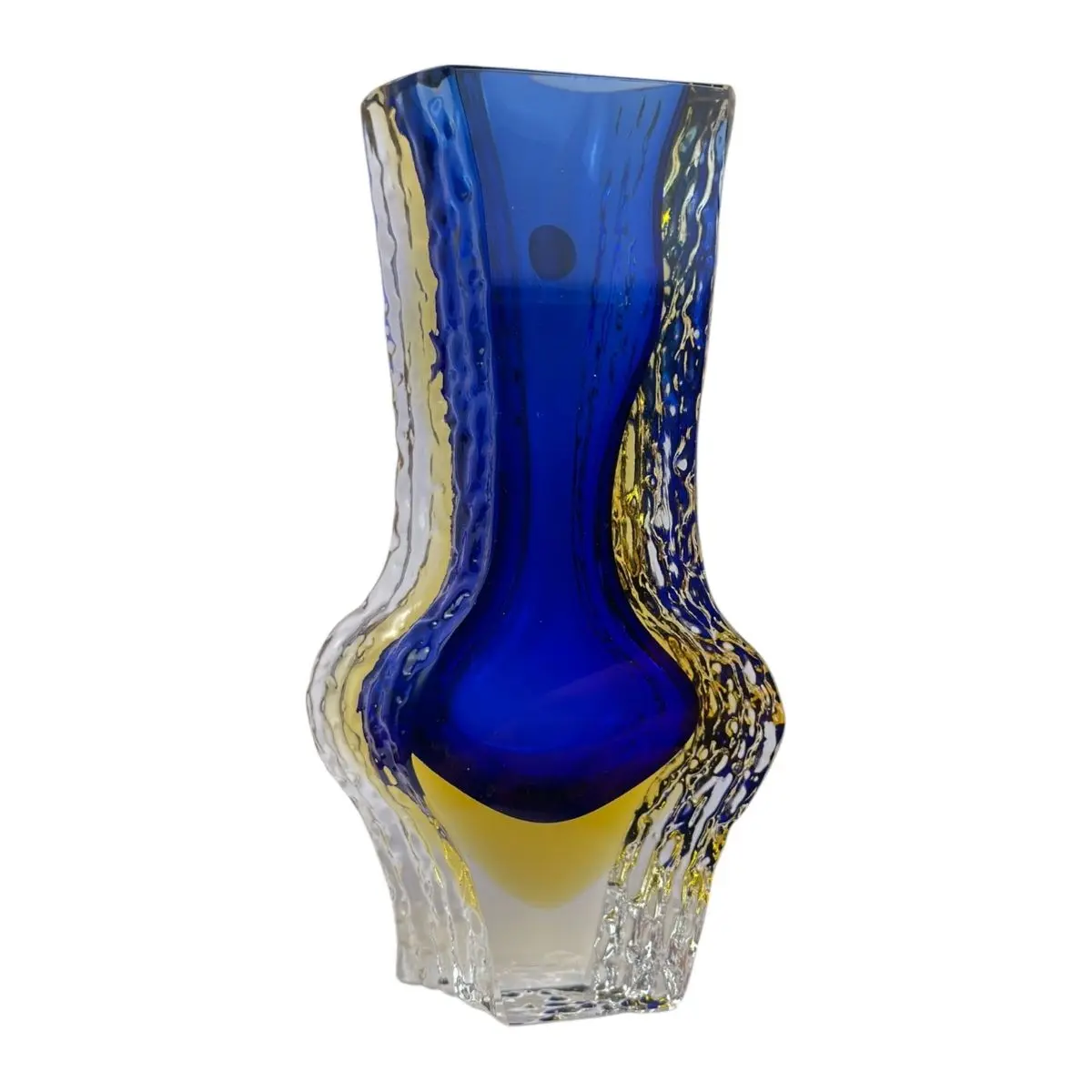 Murano Sommerso Glasvase im Mandruzzato Stil Blau Gelb