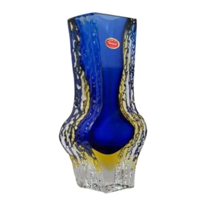 Murano Sommerso Glasvase im Mandruzzato Stil Blau Gelb