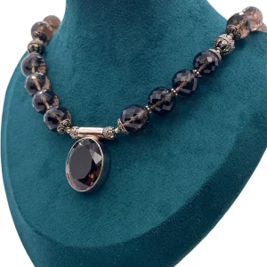 925 Silber Rauchquarz Collier mit facettierten Edelsteinen und Anhänger