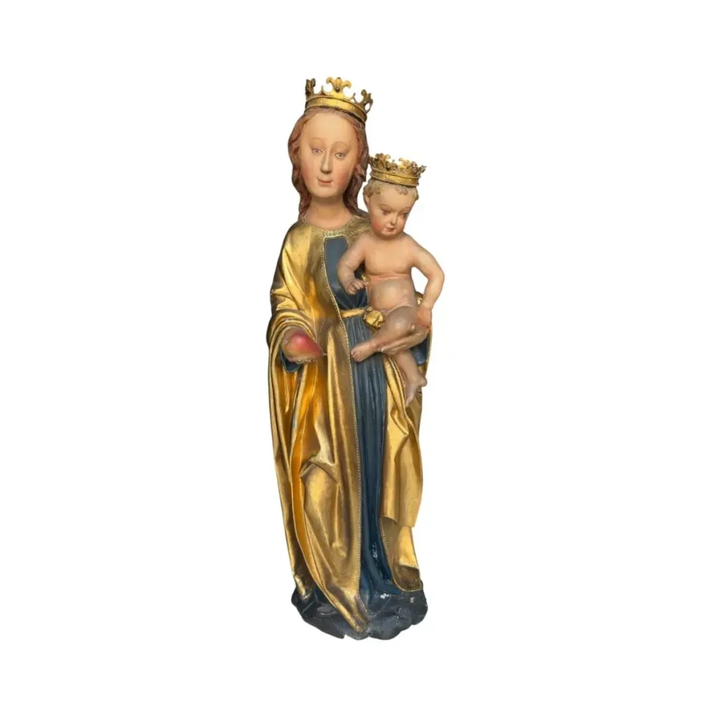 Große Madonna mit Kind aus geschnitztem Holz