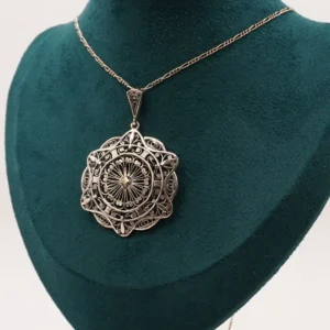 Vintage 835 Silber Filigran Anhänger Sonnenrosette mit Silberkette 6,82 g