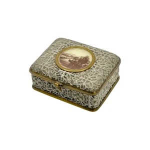 Antike Metall-Schatulle mit Fotomedaillon – Ornamentdekor