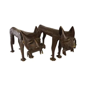 Paar Westafrikanische Bobo Bronze Leoparden – Männlich & Weiblich