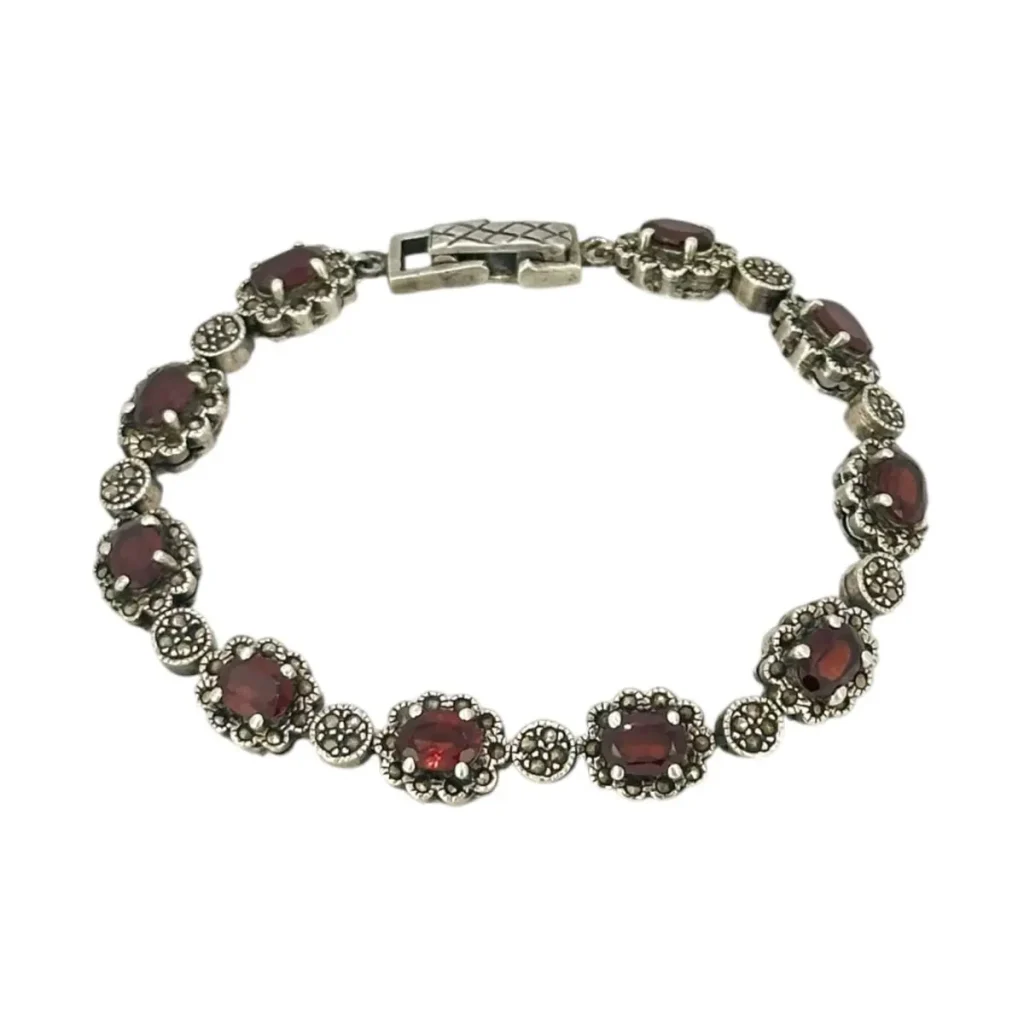 925 Silber Armband mit Granat und Markasit – 20 g