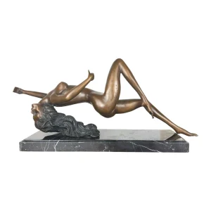 Bronze Figur Liegender weiblicher Akt auf Marmorsockel – 60 cm