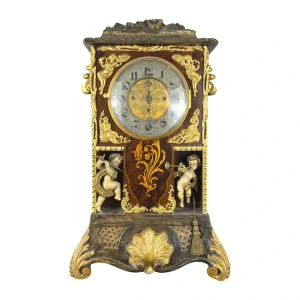 Empire Biedermeier Portaluhr um 1820–1830 mit Figuren und Zweischlagwerk