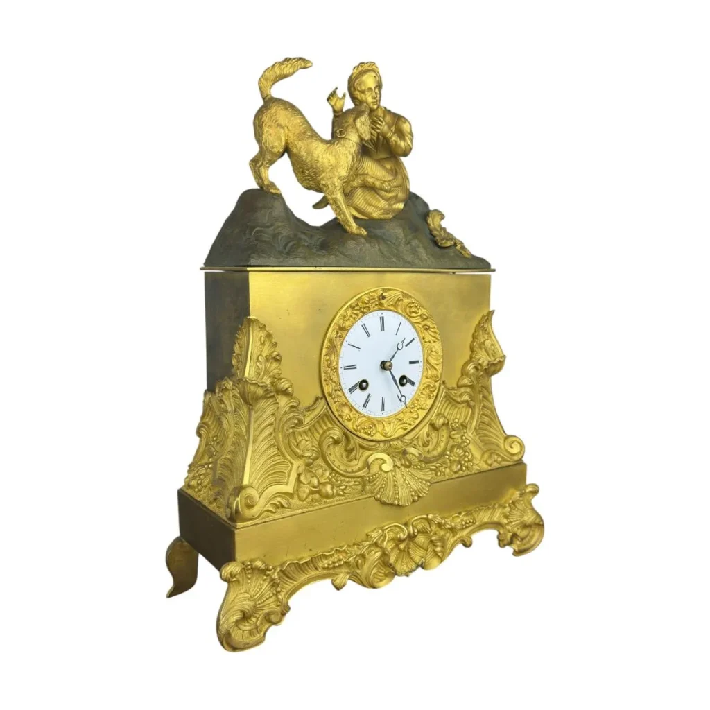 Französische Kaminuhr Pendule Dame mit Hund – Werk Nr. 6139