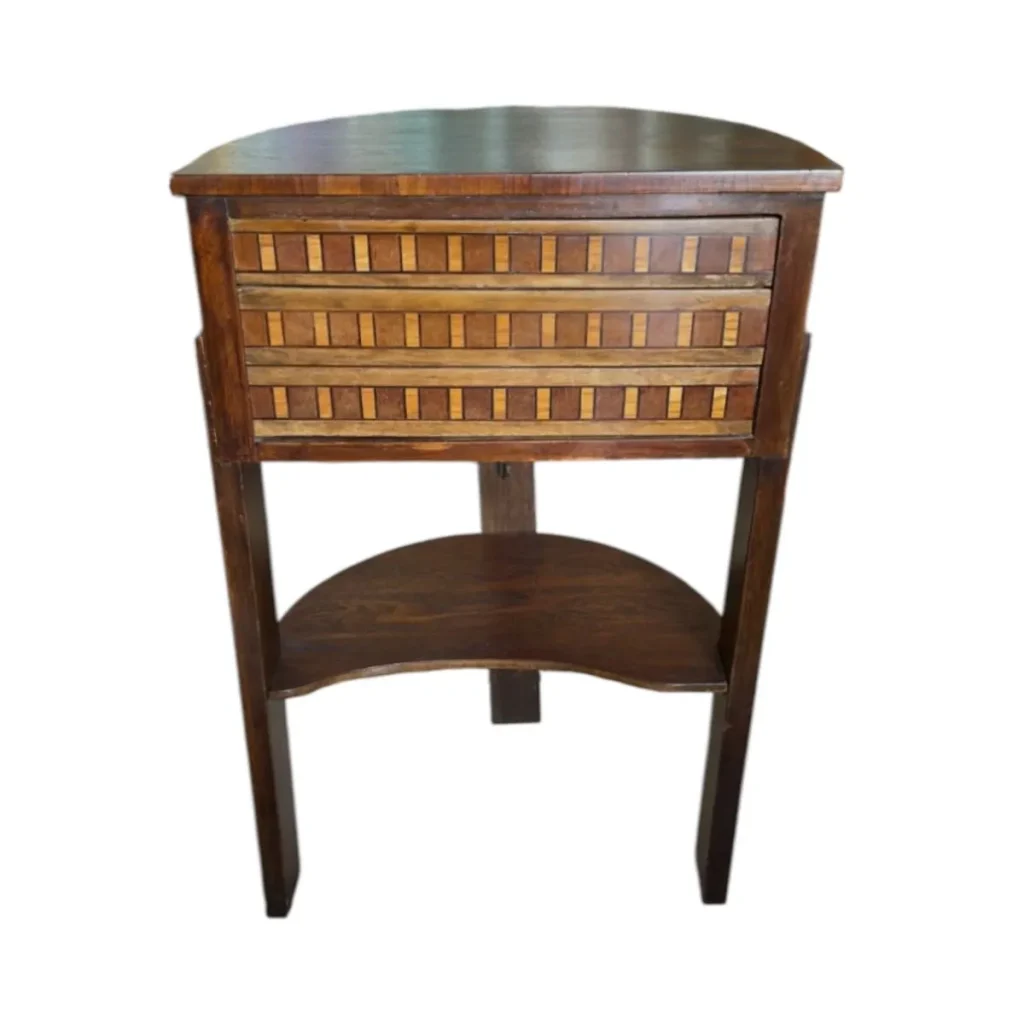 Jugendstil Beistelltisch mit 3 Schwenkschubladen und Einlegearbeiten – 72 cm