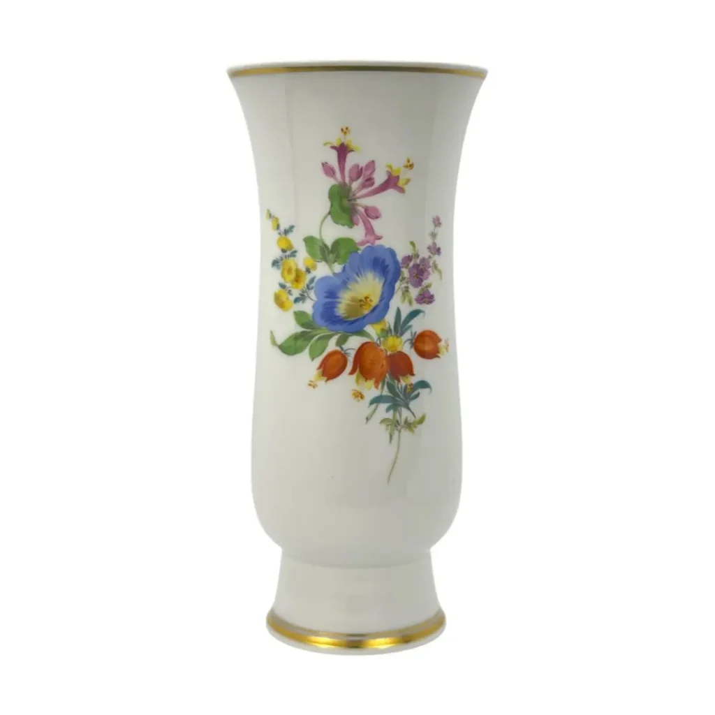 Meissen Porzellan Vase mit Blumenmalerei und Goldrand – 20,5 cm
