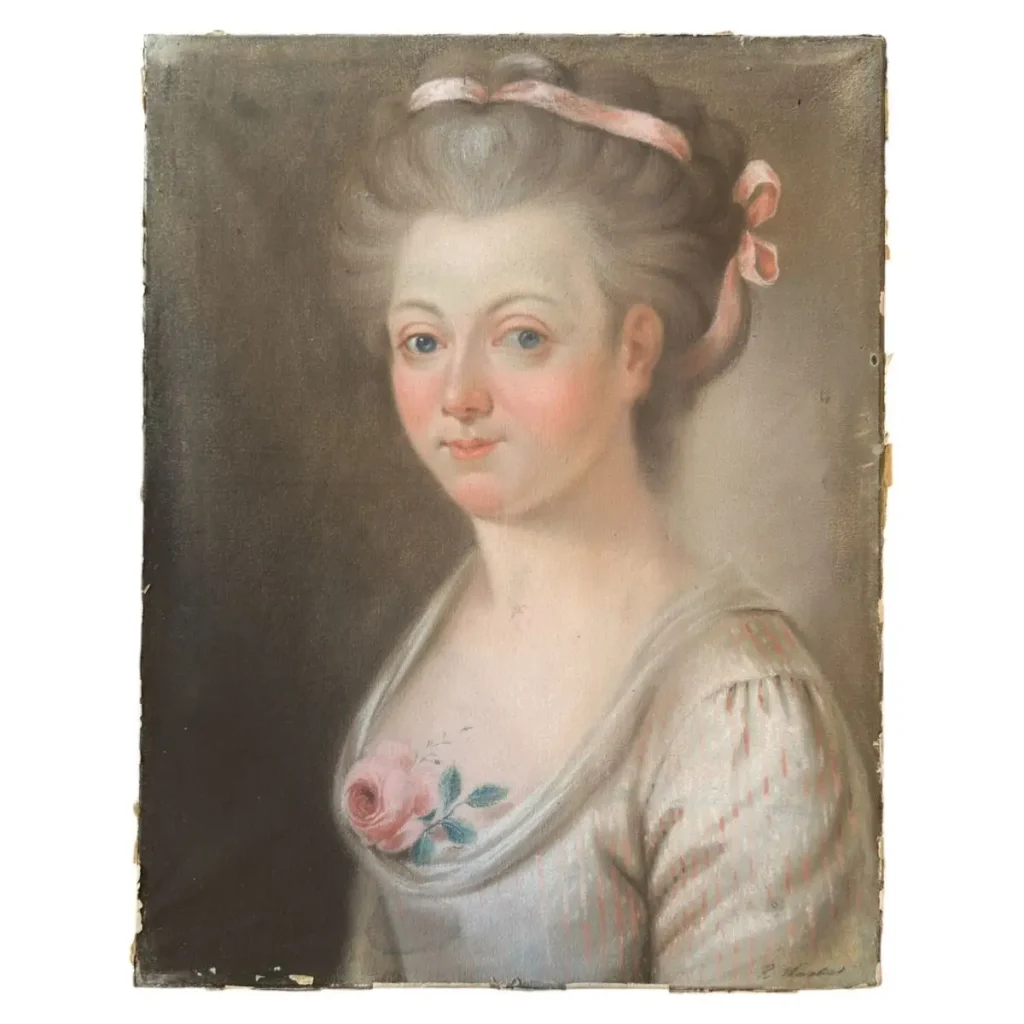 Damenporträt mit Rose – Pastell, wohl 18./19. Jahrhundert