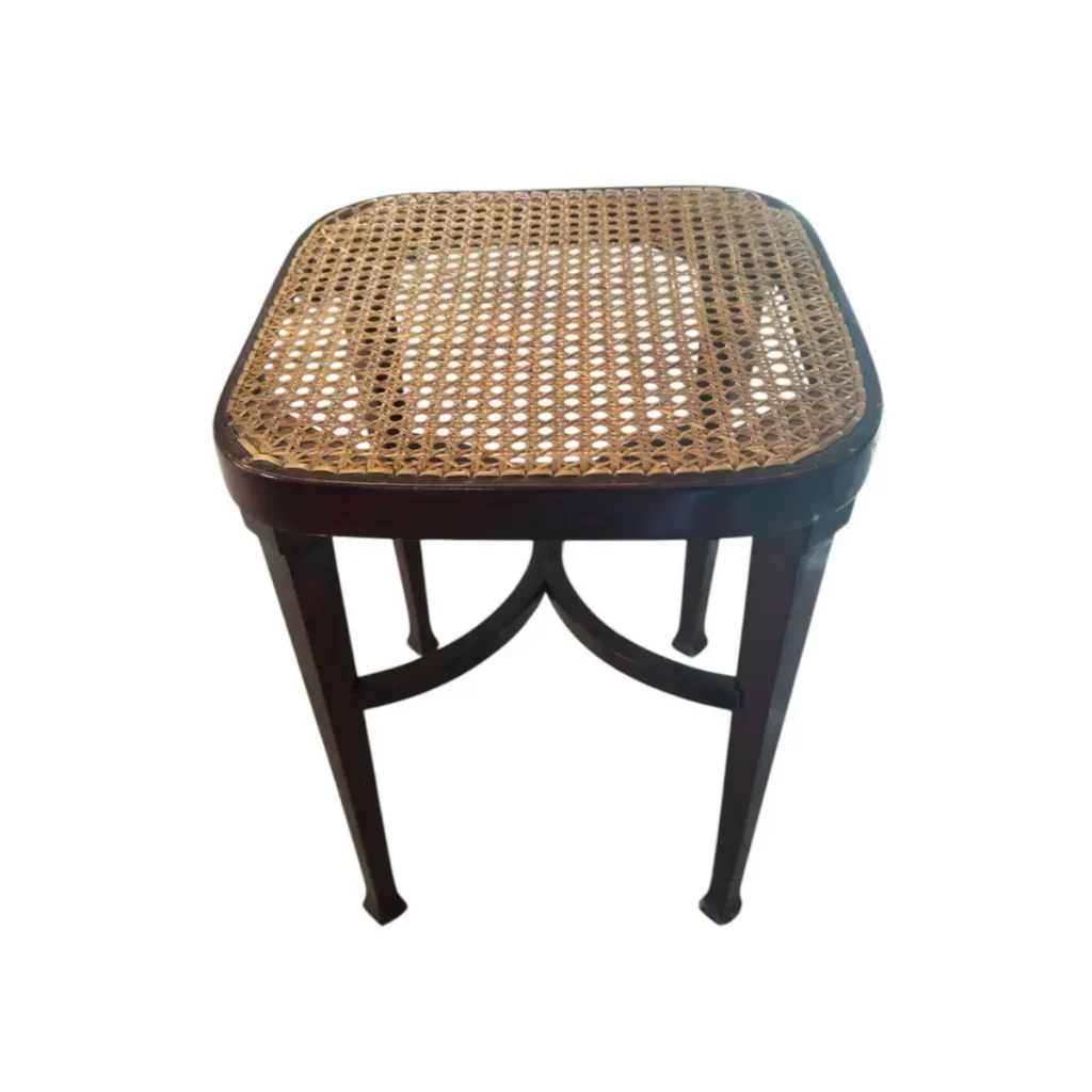 Thonet Hocker Dunkelbraun mit Wiener Geflecht – Quadratische Sitzfläche